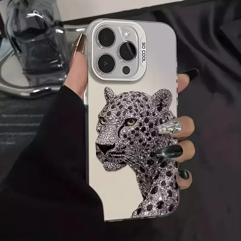 IMD Holographic Silver Phone Case For iPhone 18 17 16 15 14 13 12 Pro XS Max X XR Plus Mini Air Diamond Leopard Print Back Cover