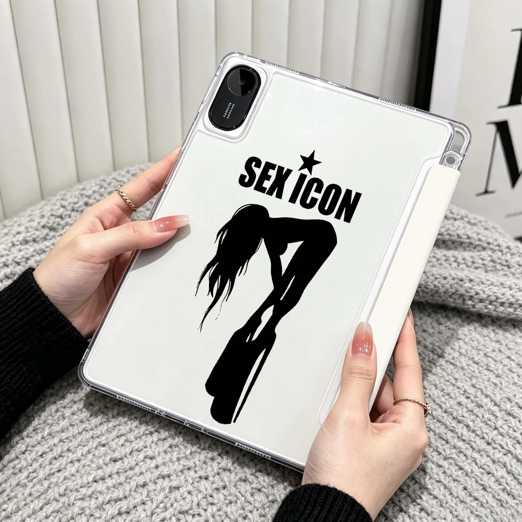 Female Body Patten For Xiaomi Redmi Poco Pad 5 6 7 8 Pro SE 11 11.2 12.1 Inch Transparent Y-Shaped Folding Tablet Case