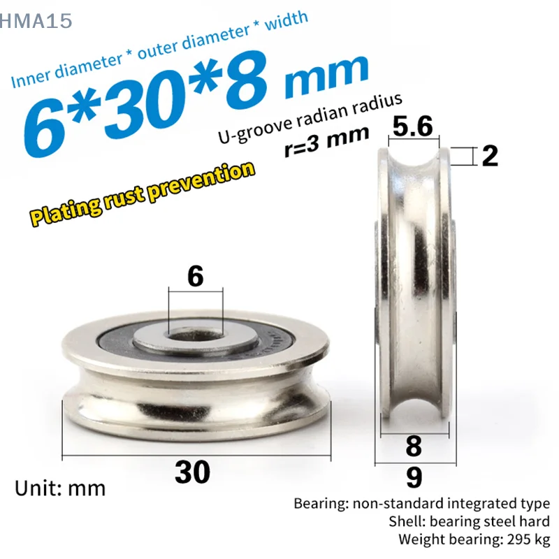 6*30*8mm High Quality Wire Rope Groove Bearing Pulley For Door Window Sliding Track Roller Pulley Stainless Steel Sheave