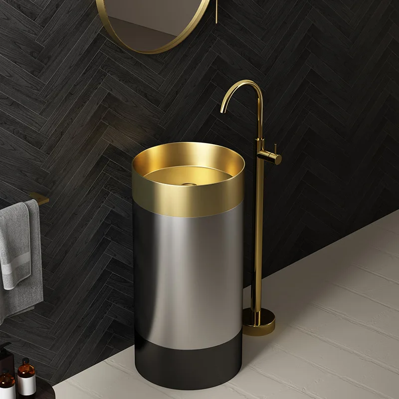 

800*400mm Artistic Design Luxury hand basin Round Wash basin SUS304 Stainless steel Lavabo Golden Floor standing Wash basin