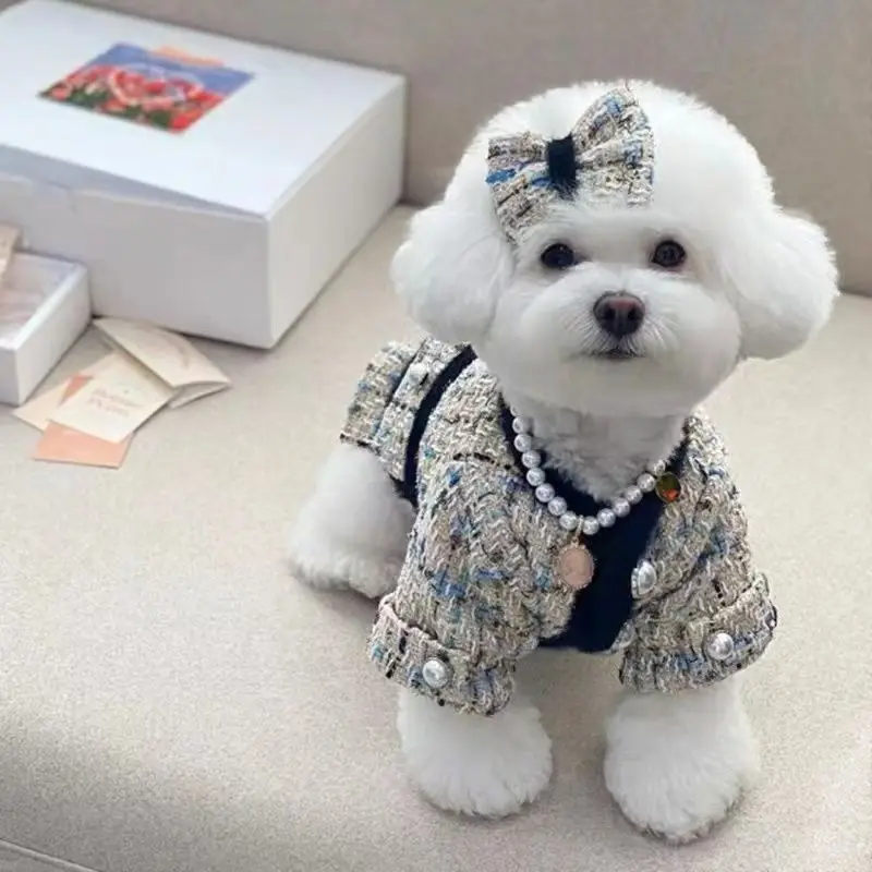 

Pet Clothing for Dogs Cats Luxury Jacket Autumn Winter Thickened Puppy Clothes Beautiful Skirt Traction Warm Coat Set