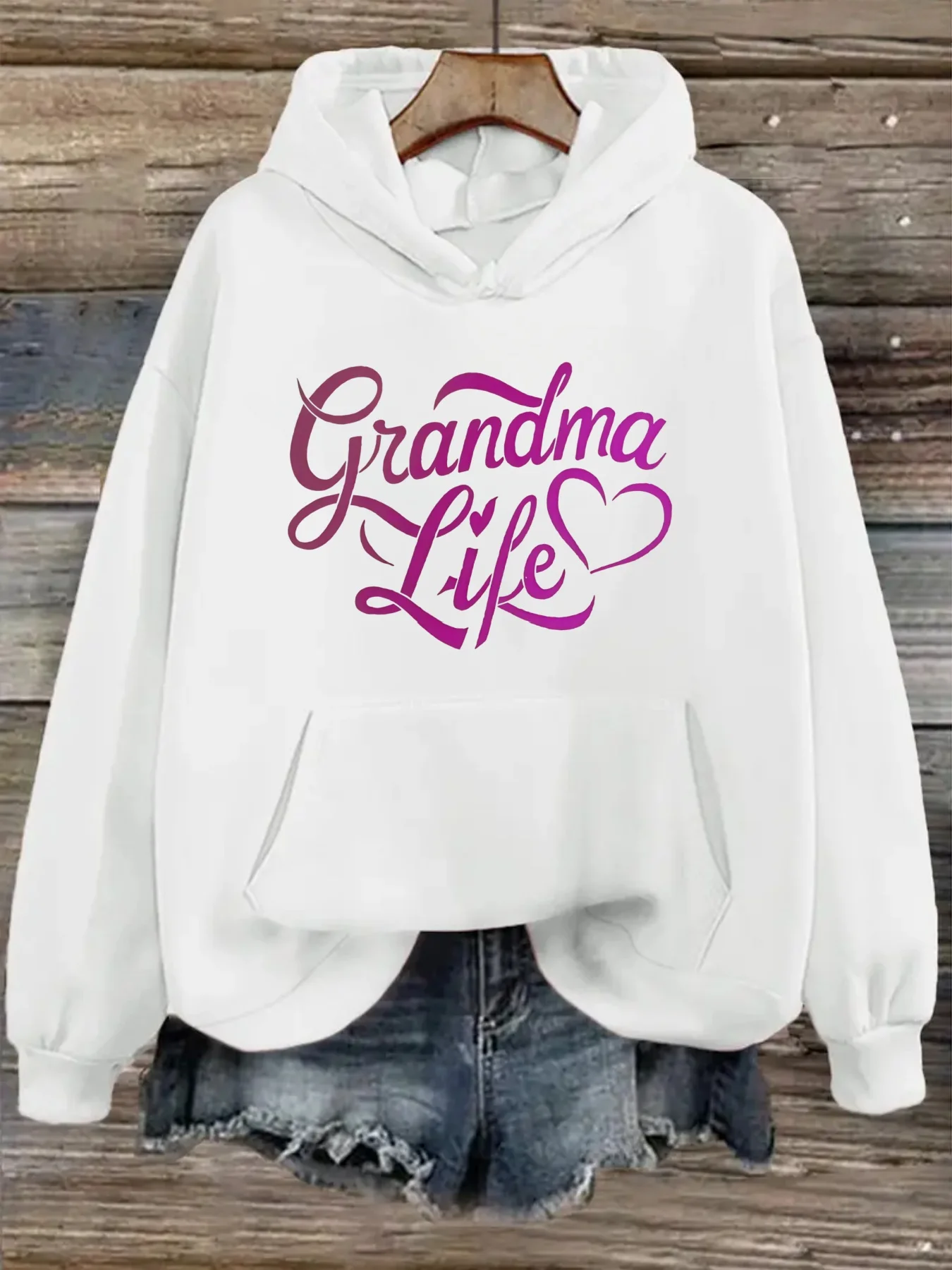 طباعة حروف وردية، سويت شيرت نسائي بغطاء للرأس، ملابس يومية، ملابس للعطلات