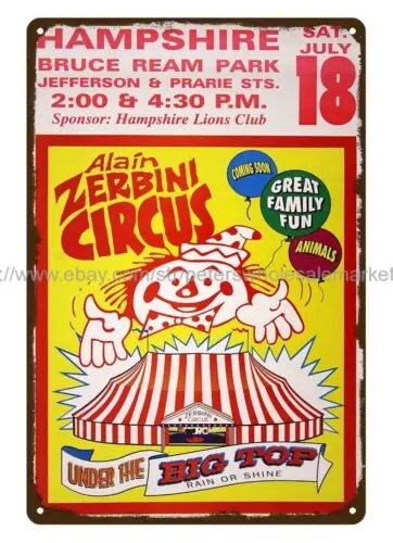 1990's Alain Zerbini Circus metal tin sign garden outdoor wall art wall art