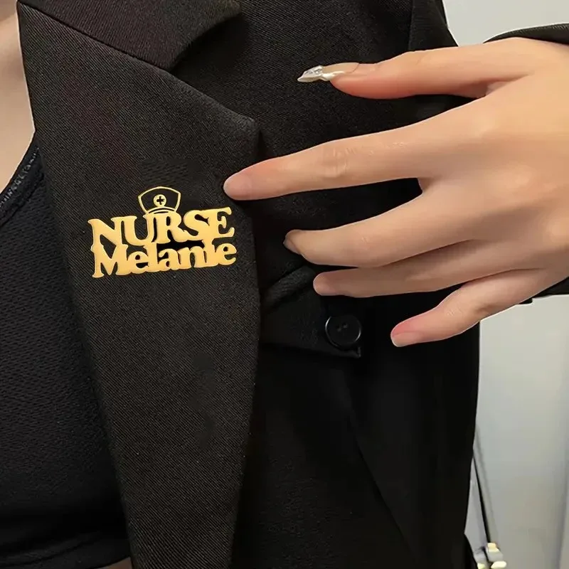 Custom Nurse Name Brooch Double Layer Nameplated Pins Personalized Name Brooches Stainless Steel Brooches Doctor Nurse Jewelry