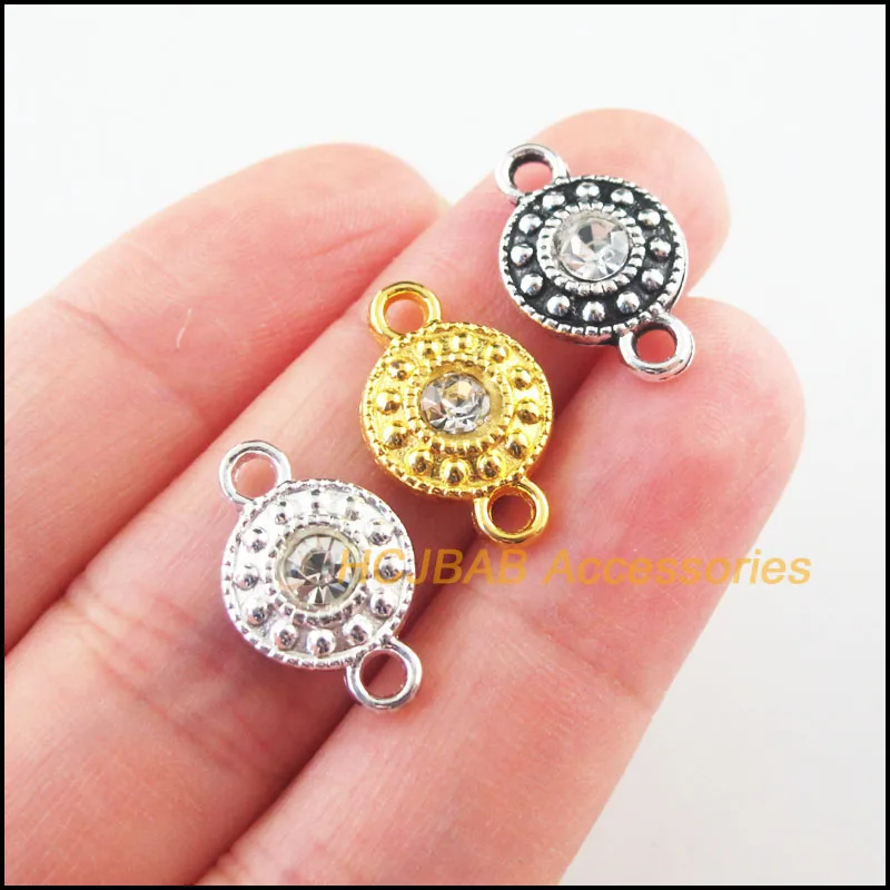 

25Pcs Gold Plated, Tibetan Silver Plated Flower Clear Crystal Charms 11x18mm