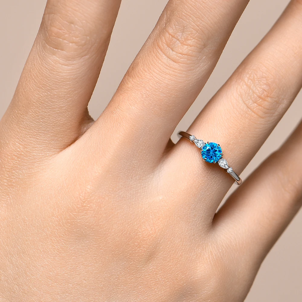 MINTYBOX – bague Moissanite bleue colorée pour femmes, couleur D, coupe ronde, 0,5 ct, couleur unie, or 10K 14K 18K, bijoux de fête d'halloween, nouvelle collection