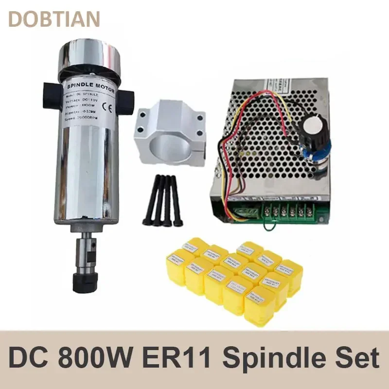 Air cooled 0.8kw DC110V 20000RPM CNC spindleMotor Kit ER11/ chuck 800W Spindle Motor + Power Supply speed governor For Engraving