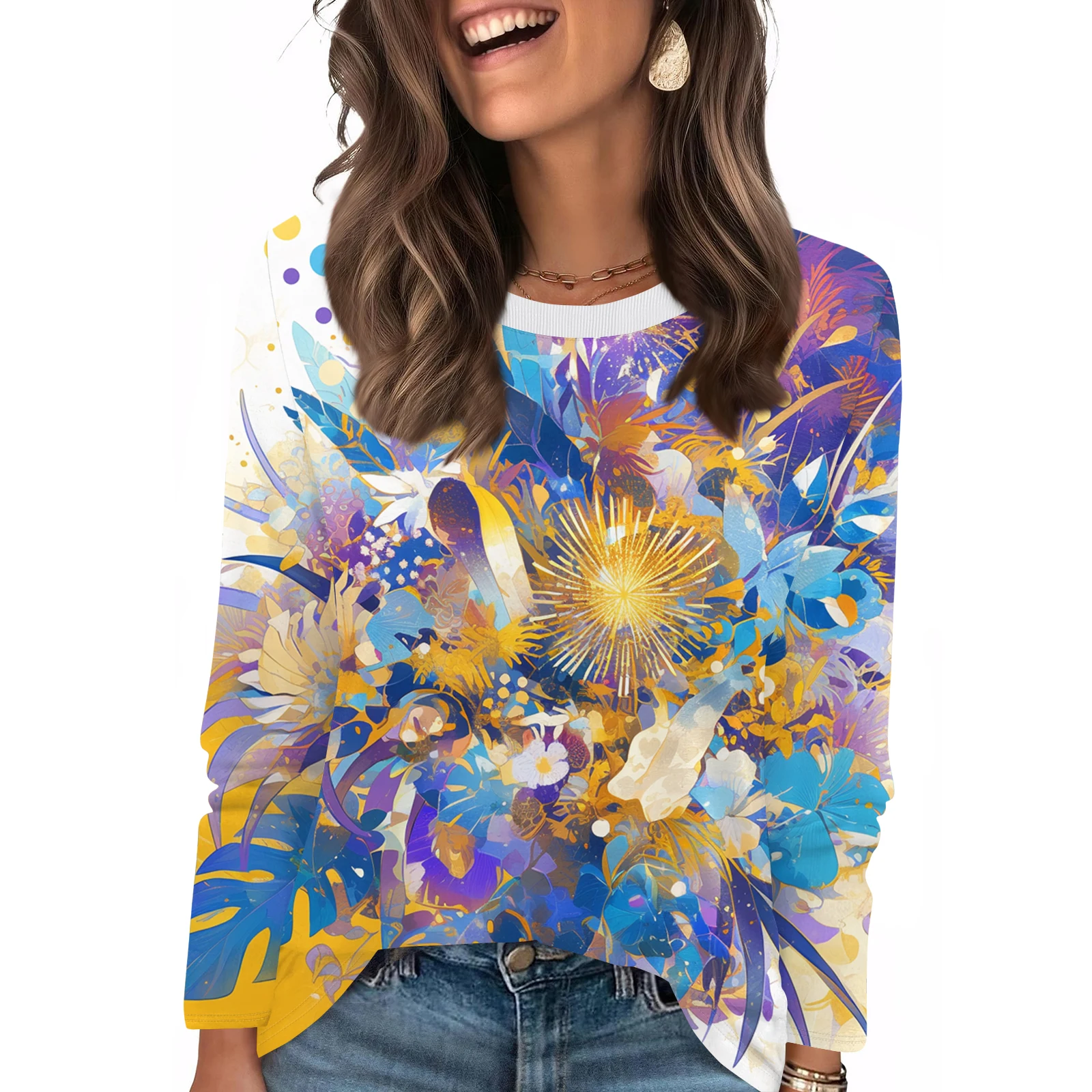 Uniformes d'infirmière pour femmes, haut à col rond de carnaval, T-Shirt à manches longues, à la mode et décontracté, basique, pull ample, imprimé mignon