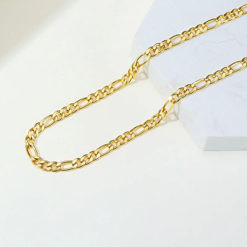 Figaro Chain Necklace Stainless Steel Link Gold Color Choker Necklace Layered Women Girls 14\