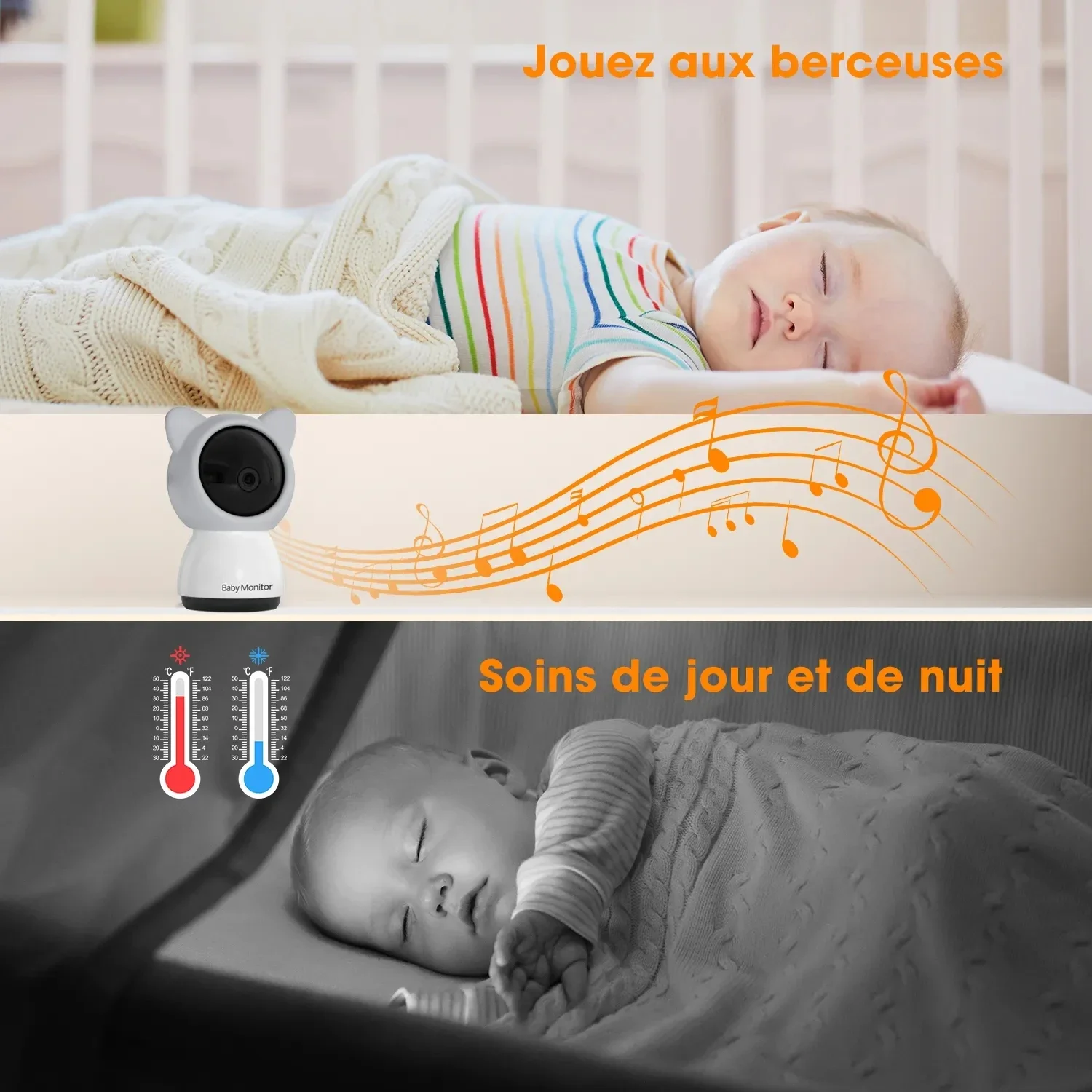 HD 5 Inch LCD Baby Monitor Two Way Talk PTZ Camera Remote Control And View Built-in Lullabies Temperature Test For New Born Baby