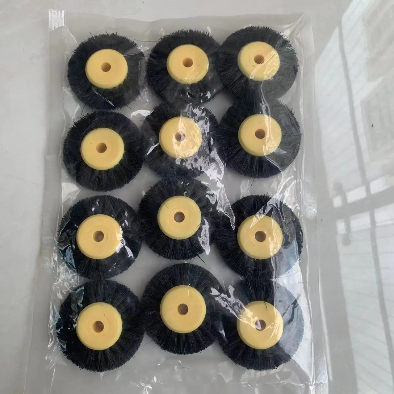 12PCS 55MM Polishing Brush Black Brown Bristle Buffing Abrasive Brush with Yellow Plastic Center Jewelry Tools