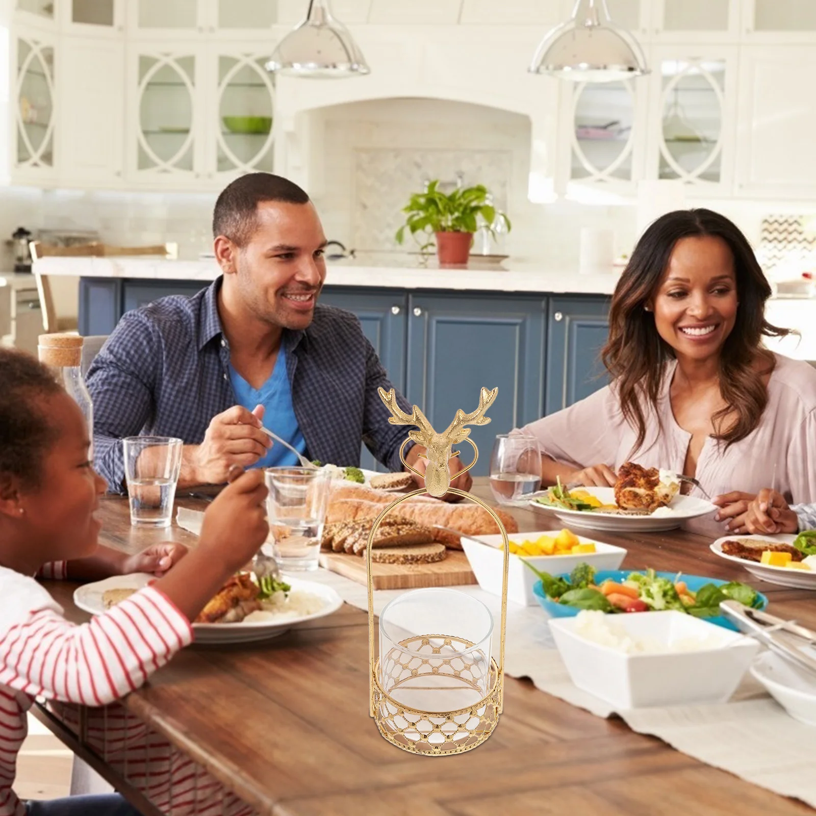 

1Set Christmas Elk Storage Holder Iron Glass Tableware Organizer Flower Vase Decorative Christmas Adornment Creative Elk-Shaped