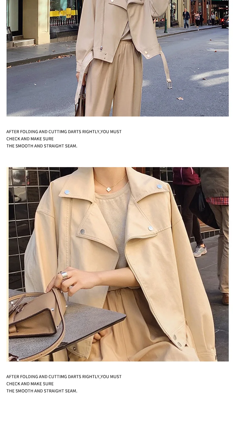 ジッパーカーディガンフェイクレザー女性ジャケット長袖ターンダウン襟 P U レザースプライスポケット固体秋モトバイク