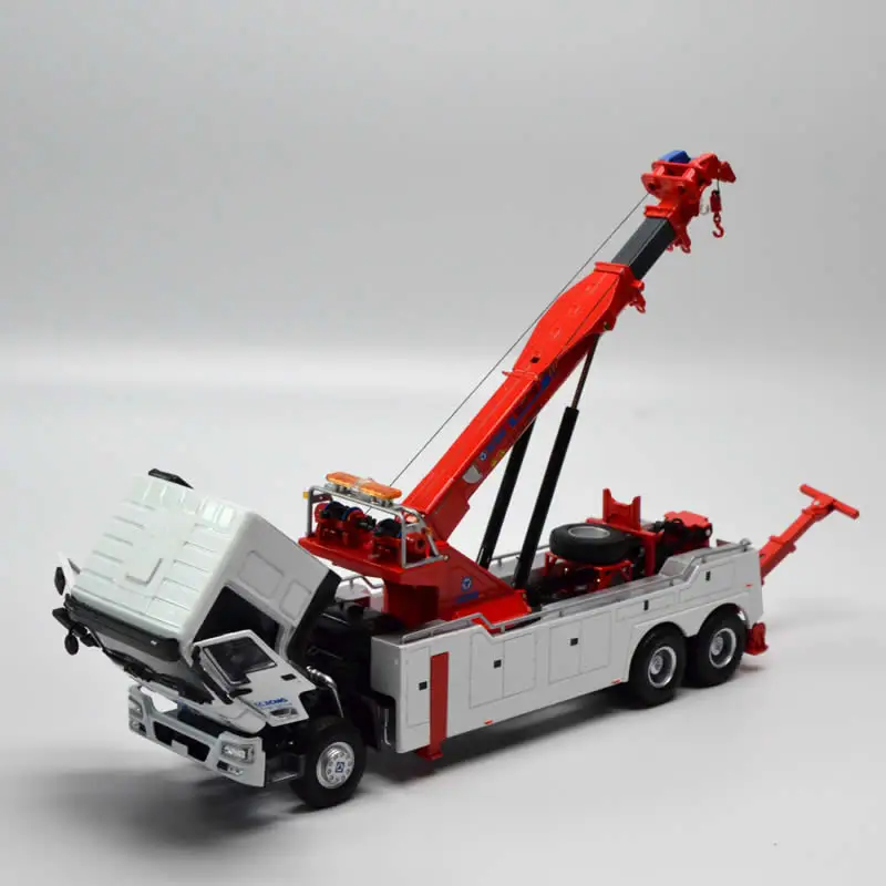 Diecast 1:35 Scale XCMG Road Wrecker Rescue Vehicle Truck Mounted Crane Trailer Alloy Model Collection Souvenir Ornaments Displa