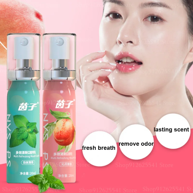 Orale Geur Behandeling Spray Peach Mint Breath Freshener Oral Spray Mond Luchtverfrisser Mond Spray Opfriscursus Frisse Adem