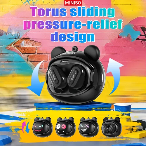 Imagen 2 del producto Audífonos Bluetooth MINISO MS118 con Diseño de Oso Cambiante de Expresión, Táctiles, Inalámbricos, con Traducción IA y Larga Duración de Batería