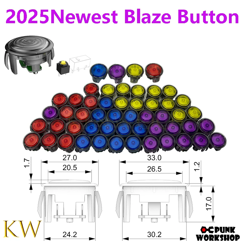 Punk Workshop Original PWS Blaze Button With Mute Microswitch For Arcade Hitbox Fighting Controller 24mm 30mm 2025 Newest