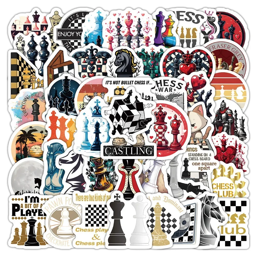 10/60 Stück Schach-Sport-Cartoon-Graffiti-Aufkleber, Kreative Brettspiel-Sticker für Koffer, Gitarre, Gepäck, Wasserfeste Aufkleber, Kinderspielzeug-Geschenk