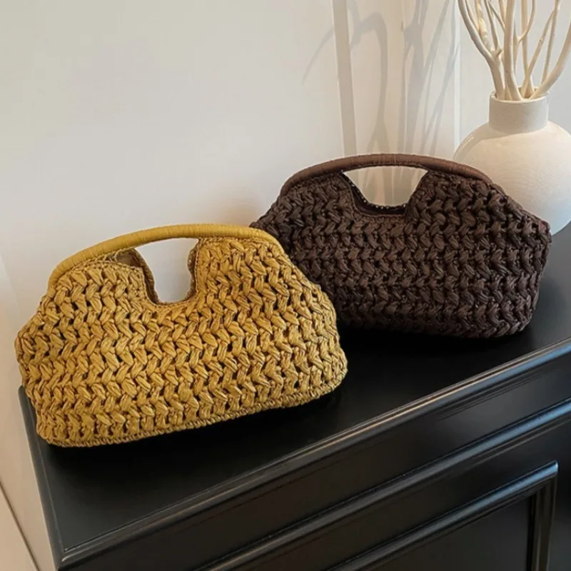 

Модная женская соломенная сумка-клатч с застежкой, банкетная сумочка, новая летняя пляжная сумка для отпуска, универсальная плетеная сумка-тоут ручной работы