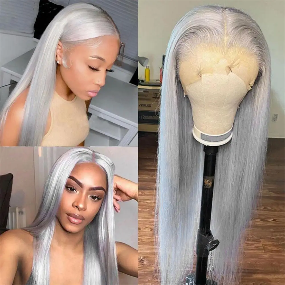 Granny Grey Synthetic Wig Women Long Straight Natural Middle Part Wig Daily Cosplay Parties Use Heat-Resistant Full Head Cover