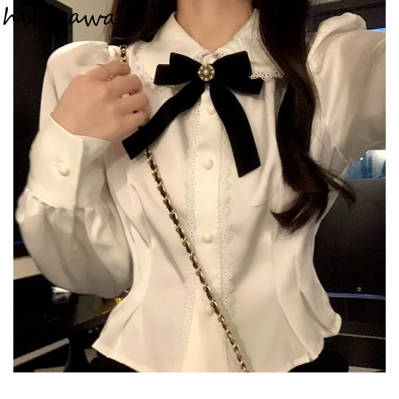 Sweet Blouse Women Peter Pan Collar Puff Sleeve Tunic Shirts 2023 Blusas Mujer De Moda Korean Fashion White Blouses Crop Tops