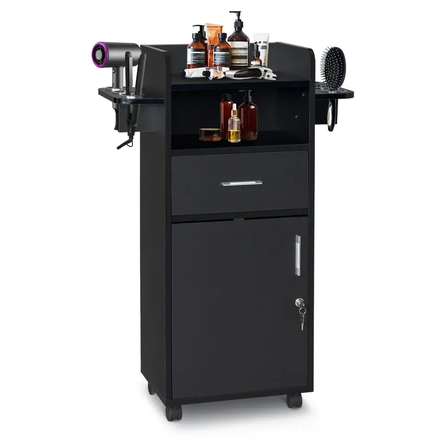 

Beauty Salon Trolley Cart, Salon Cabinet with 360 Wheels, 6 Tool Holders, 1 Drawer, Salon Station Rolling Cart for Customizable
