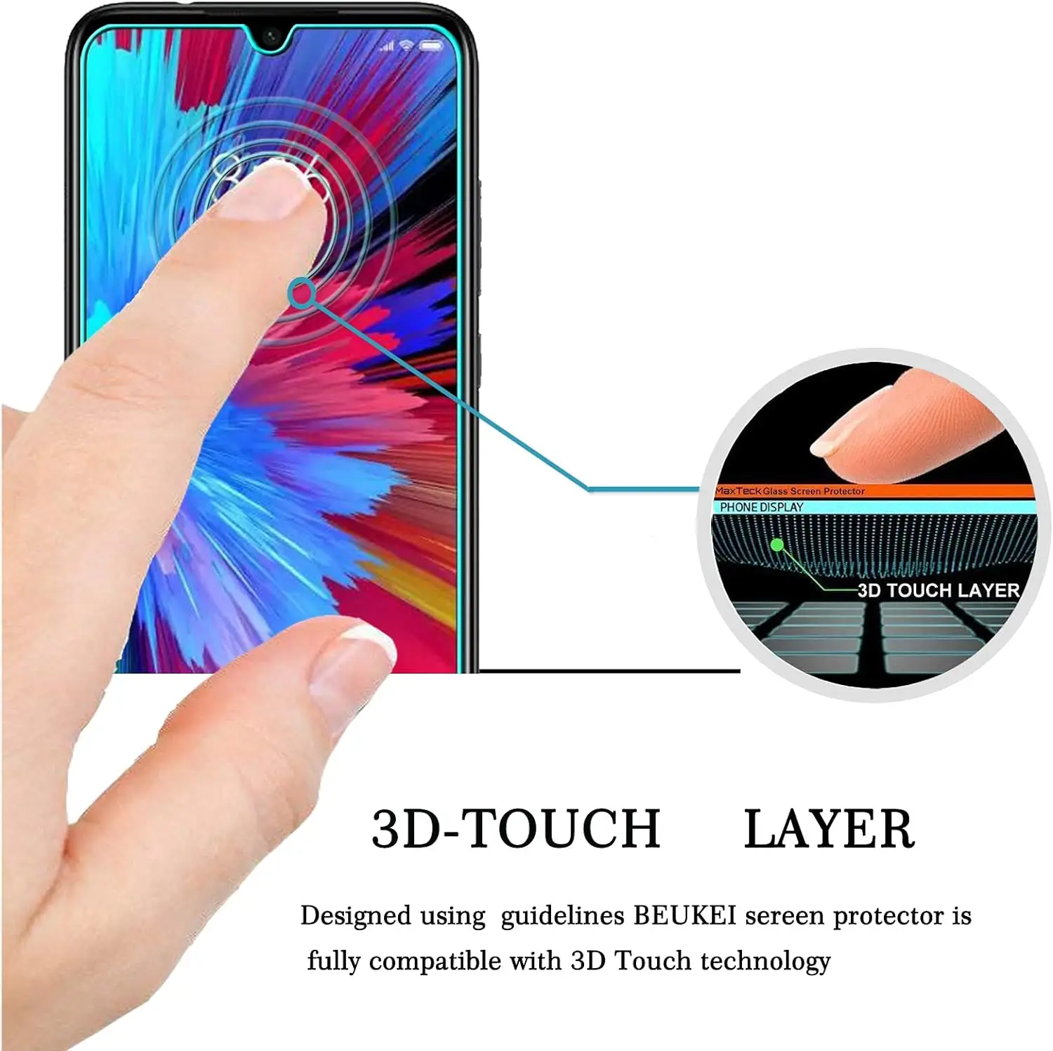 (Set of 3) Suitable for Xiaomi Redmi Note 8 Pro tempered glass screen protector (6.5 inches, approximately 16.6 centimeters), 9H