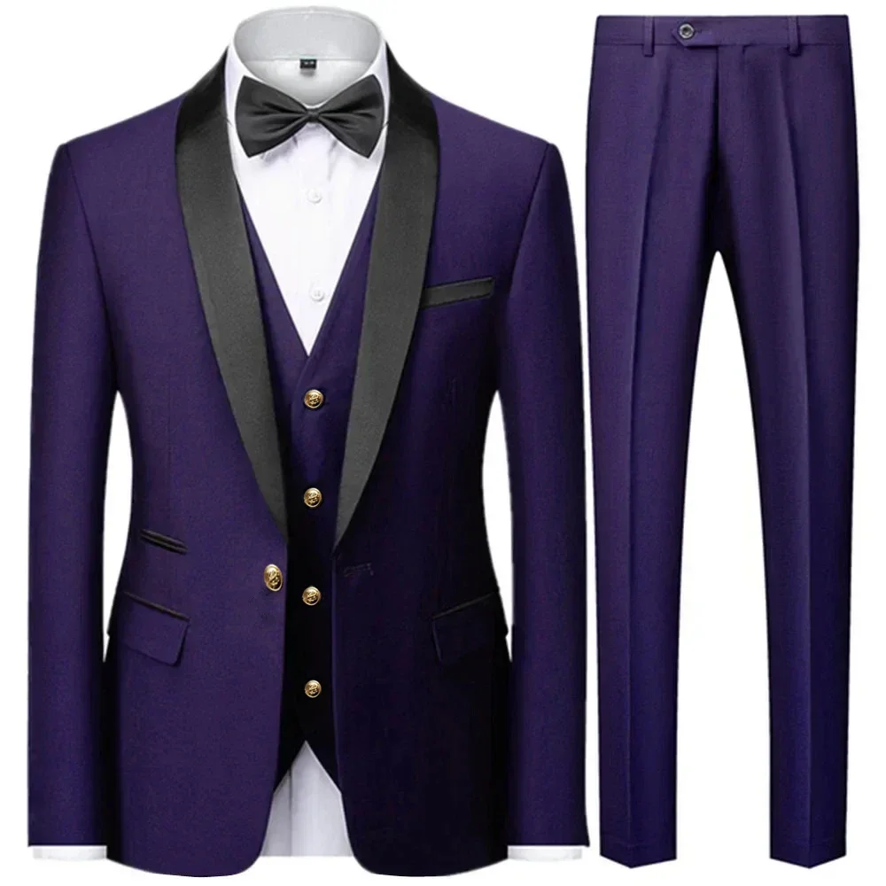 

Fashion Slim Fit Shawl Men's Suit Chic Casual Single Breasted Solid Color 3 Piece Jacket Vest Pants Wedding Bridegroom Outfits