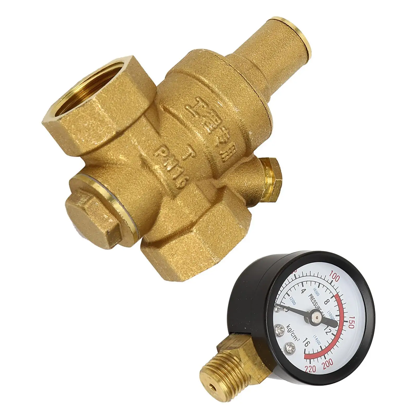 Adjustable DN20 NPT 3/4'' Brass Water Pressure Reducing Valve with Gauge PN 1.6 - Regulator for Optimal Pressure Control