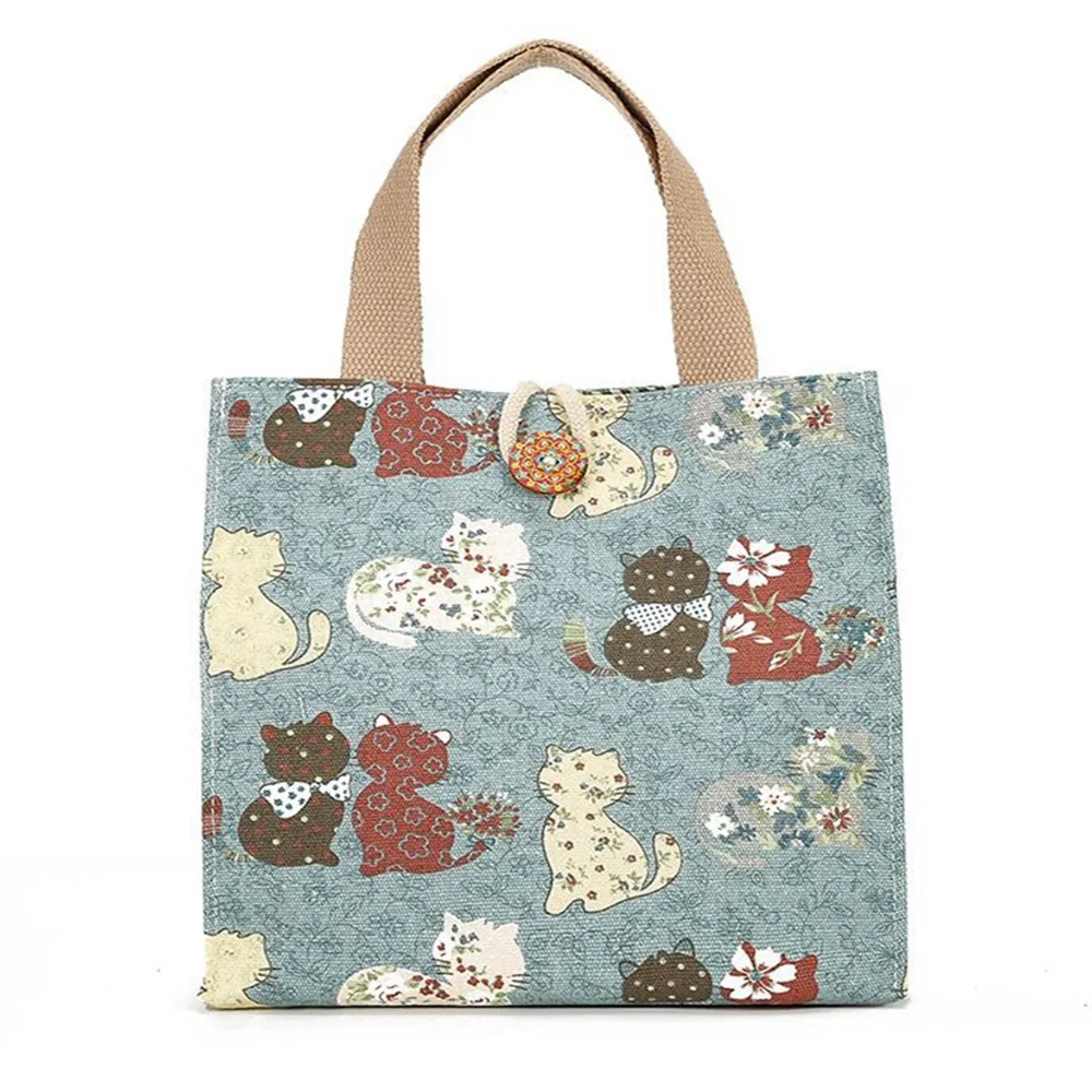 

Fashion Canvas Lunch Bag Large Capacity Print Tote Bag Waterproof Thermal Insulation Bag for Women