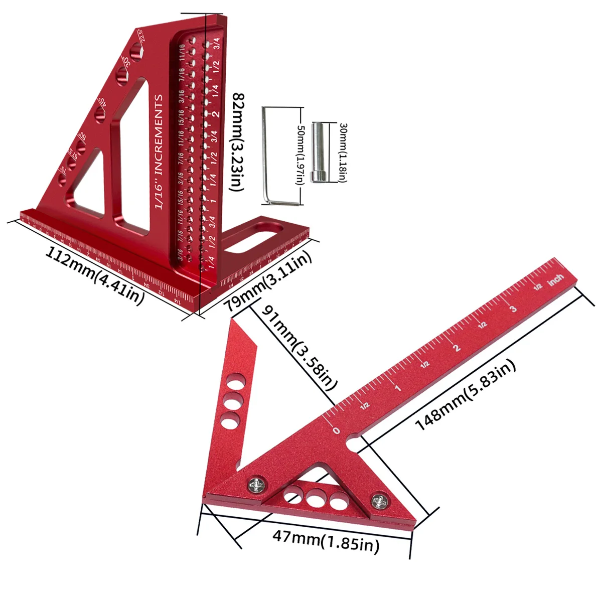 Новая комбинированная деревообрабатывающая алюминиевая дюймовая центральная писец, плотницкая линейка и алюминиевый квадратный транспортир 45/90 градусов