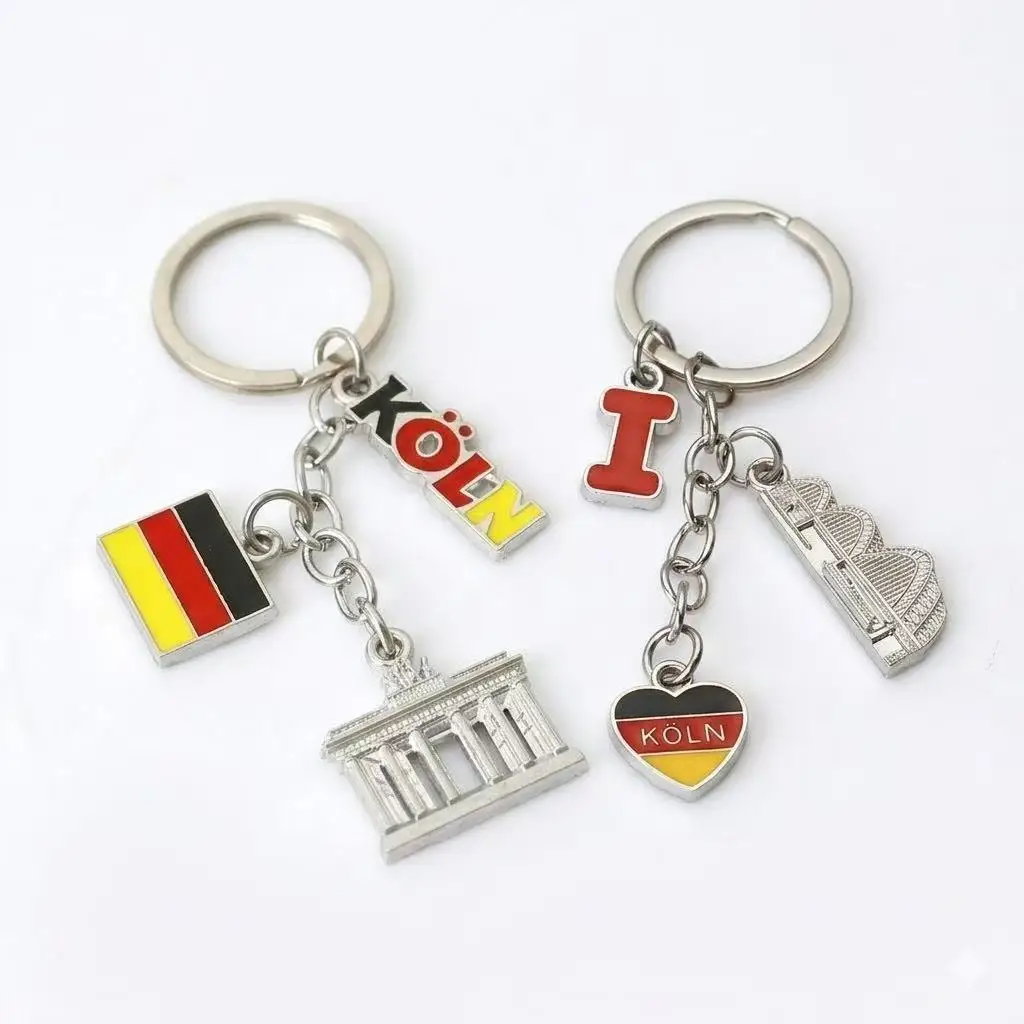 German Flag Metal Keychain, Cologne Cathedral and Brandenburg Gate, Hohenzollern Bridge Pendant, Suitable for Car Keys