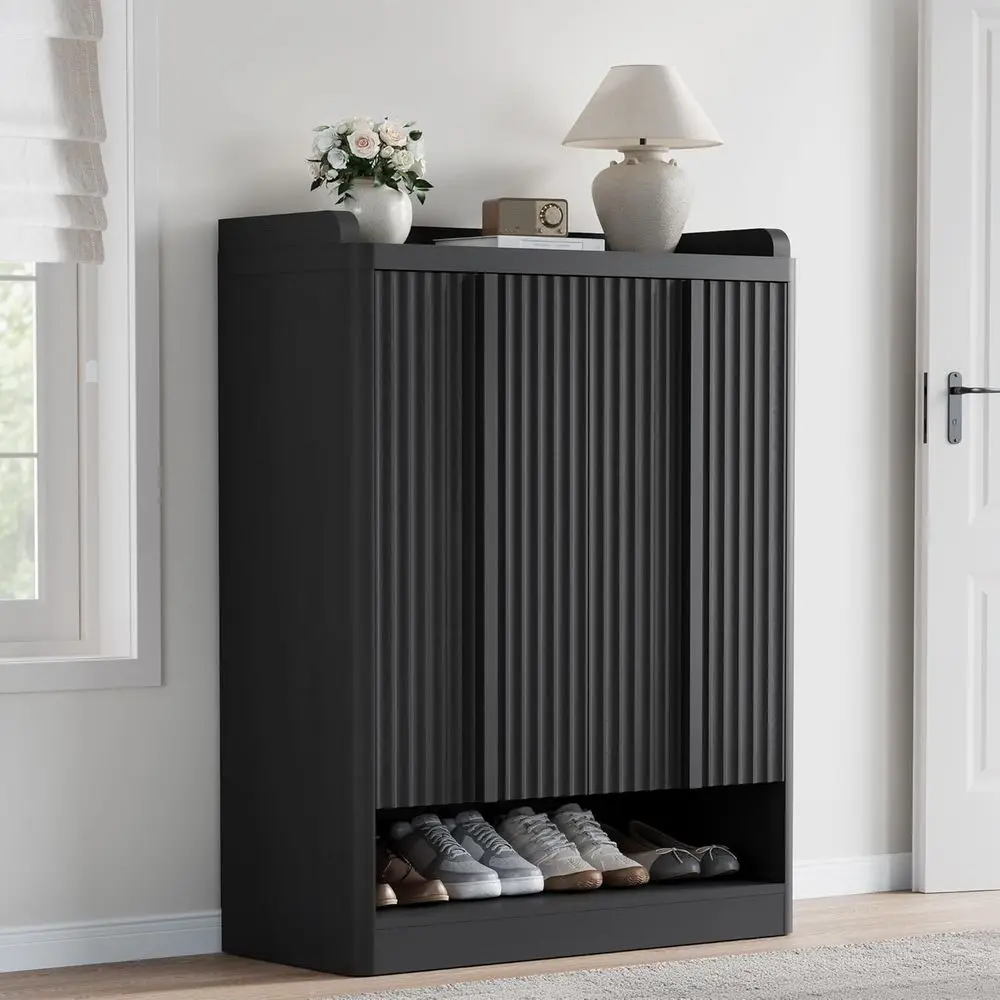 

6-ярусная деревянная полка для обуви высотой 45 дюймов с регулируемыми полками для прихожей, гостиной и гардеробной - черная