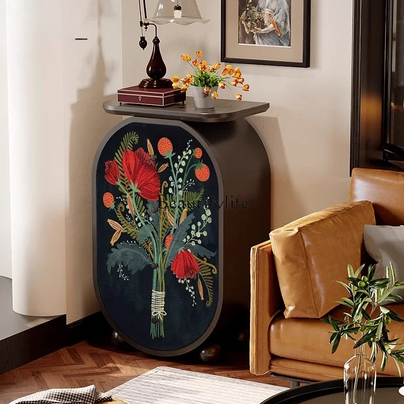 

ls 27Modern black niche plant solid wood drawer storage cabinet living room bedroom storage cabinet