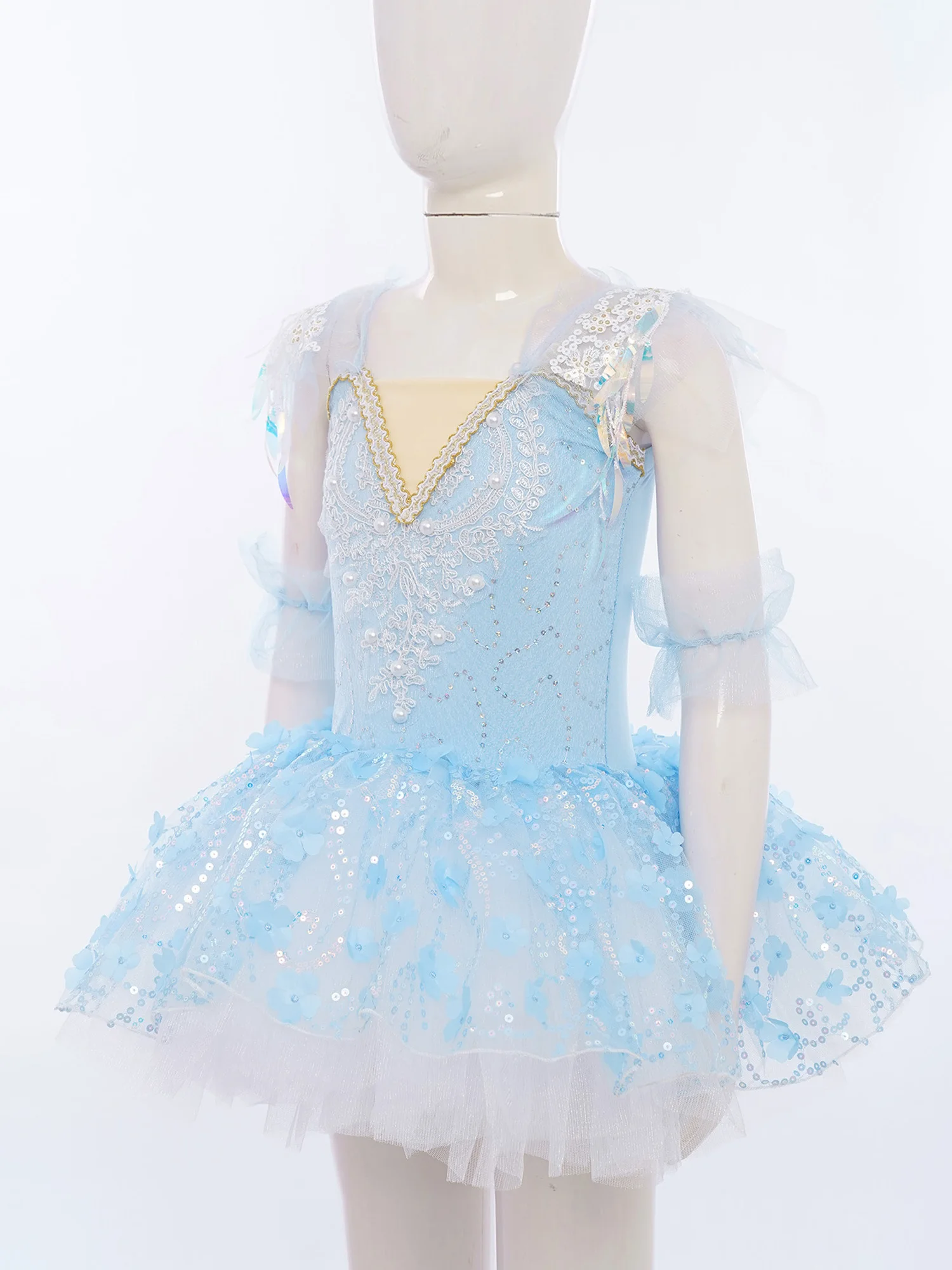

Girls Ballet Tutu Dress Performance Costumes Princess Dance Practice Short Romantic Dress Floral Layered Tulle Tutu Dress+Cuffs