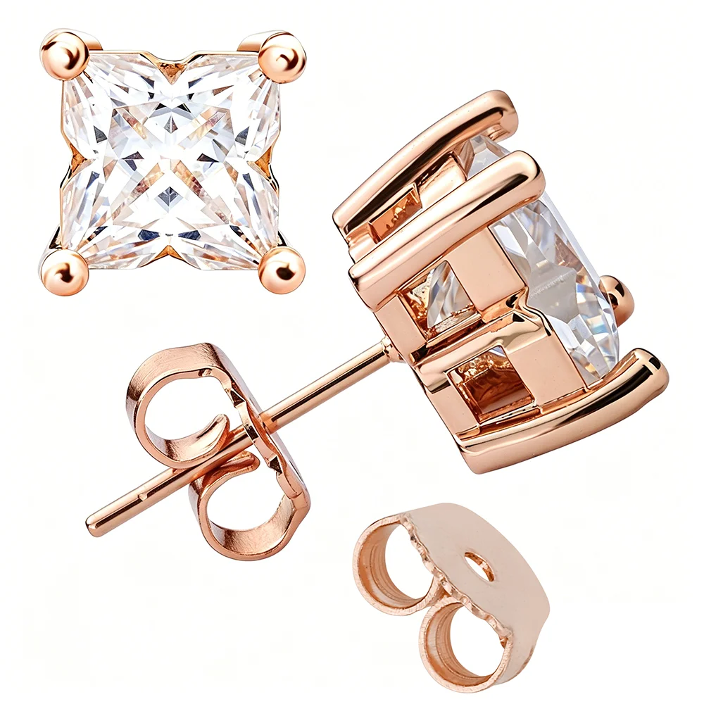 Sparkling Square Moissanite Stud Earrings S925 Sterling Silver Four Claws Perfect Birthday Anniversary Gift For Women Men