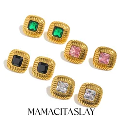 MamacitaSlay Natural AAA Colored Zircon Stud Earrings 316L Stainless Steel 18K Gold Plated Twill Women's Earrings Party Jewelry