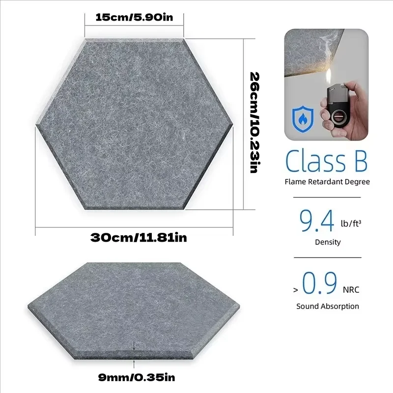 5pcs Hexagonal Self-adhesive Acoustic Panels Sound Proof Foam Panels 3Types Design to Absorb Noise Eliminate Echoes Black