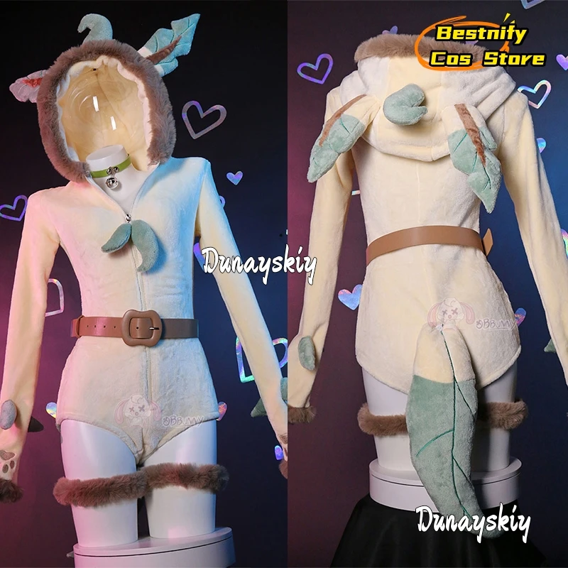 Anime Eevee Cosplay Costume (S-XL)Women Sexy Flannel Hooded Bodysuit Socks Suit 4 Style Bunny Girl Cartoon Jumpsuit Uniform