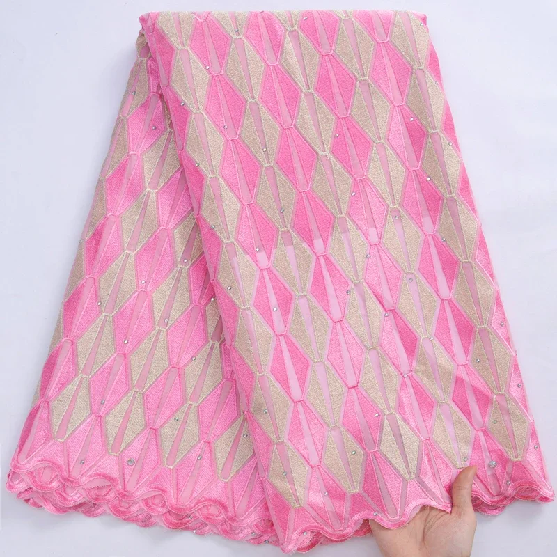 SJD LACE African Cotton Lace Fabric 2025 High Quality Swiss Voile Embroidery Lace with Stones for Women Wedding Dresses A3092