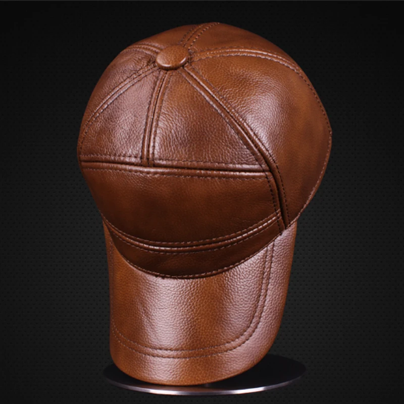 

New 2022 Spring Men Genuine Leather Baseball Caps Cowhide Men Youth Duck Tongue Dad Hats Bomber Flying Cap