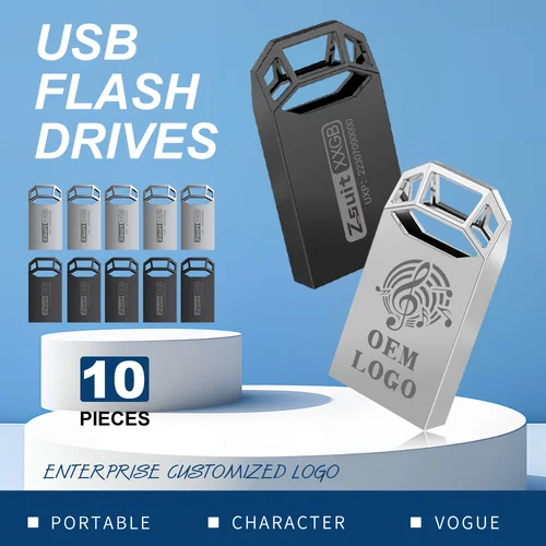 Imagen 2 del producto Zsuit 10 unids/lote Metal 2,0/3,0 unidad Flash USB 32GB 16GB 128GB Pen Drive 64GB regalo creativo personalizado memoria Stick 8GB Mini U disco