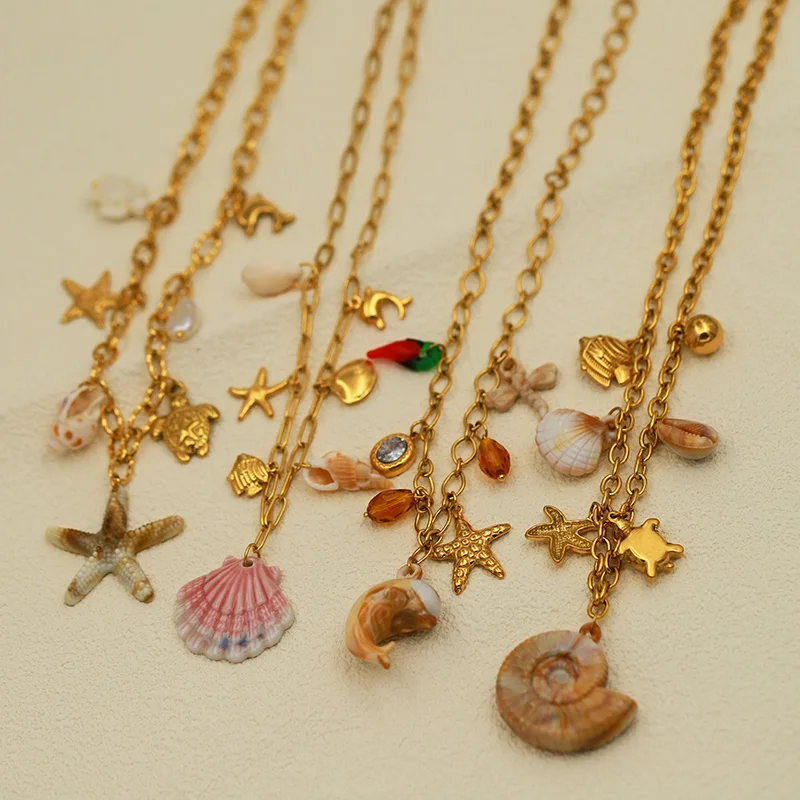 Classic 316L Stainless Steel Ocean Animal Charm Pendant&necklaces for Women Delicate Starfish Chain Choker Necklaces