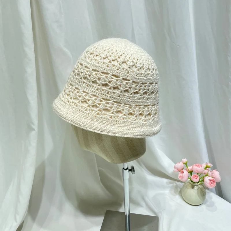 

Fashionable Rabbit Fur Knitted Bucket Hat for Women in Autumn and Winter Double-sided Warm Basin Hat