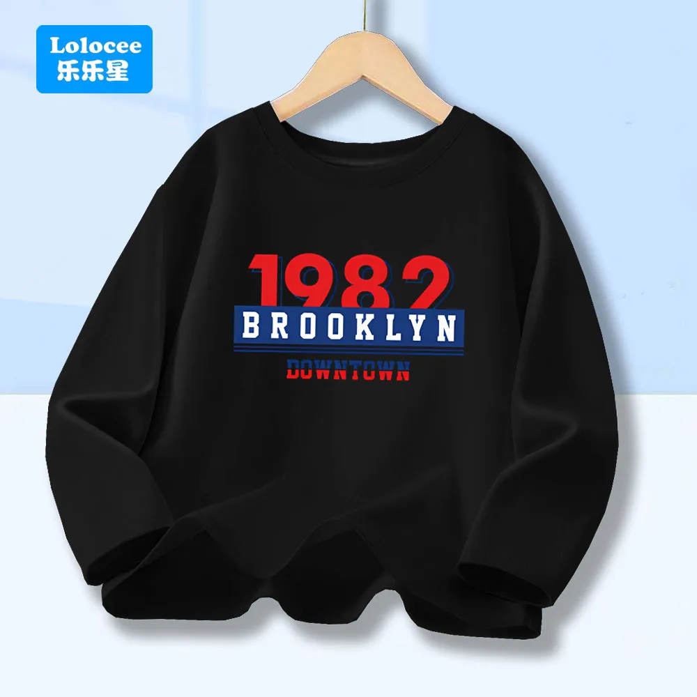 

Kids Long Sleeve T-Shirt Brooklyn City Retro Print Black Tee Boys Spring Fall Cotton Top Lolocee Children's Clothing Z1982