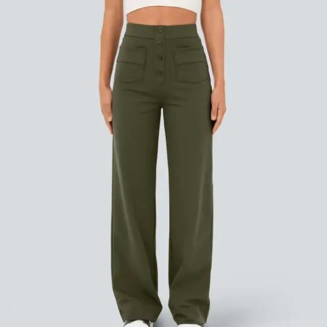 

High Waist Straight Leg Casual Pants Multiple kets Button Design Comfortable ex Trousers Korean Sle Casual Faion