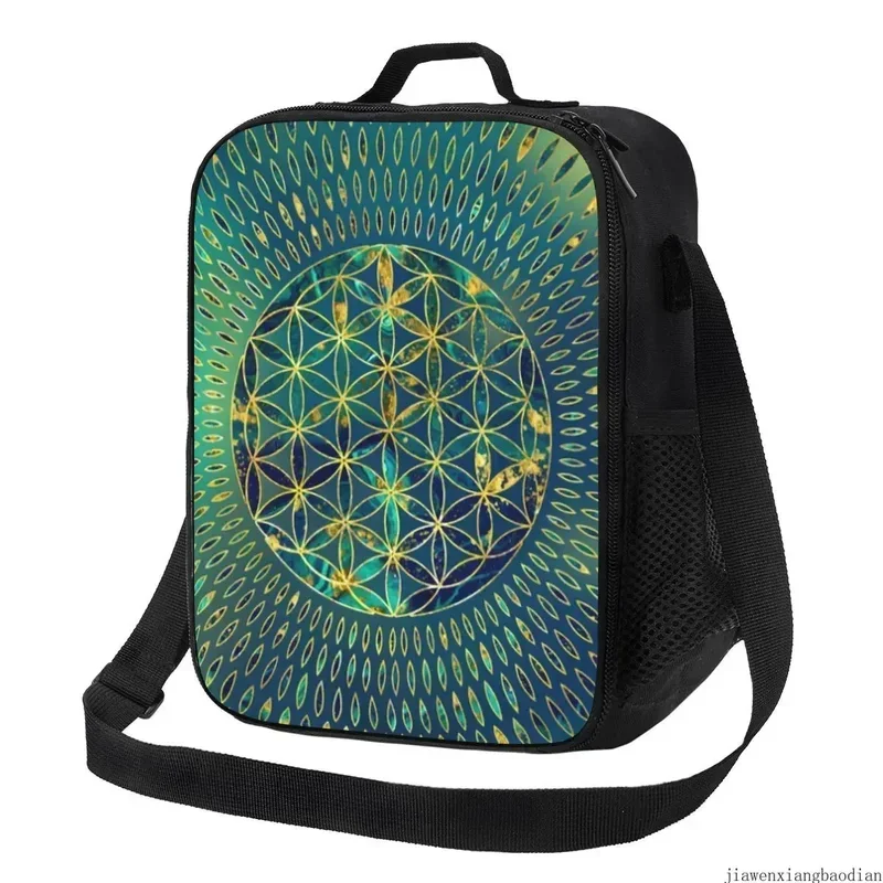 Flower Of Life Marble And Gold Thermal Insulated Lunch Bag Mandala Portable  Container for Work Storage Bento Food Box