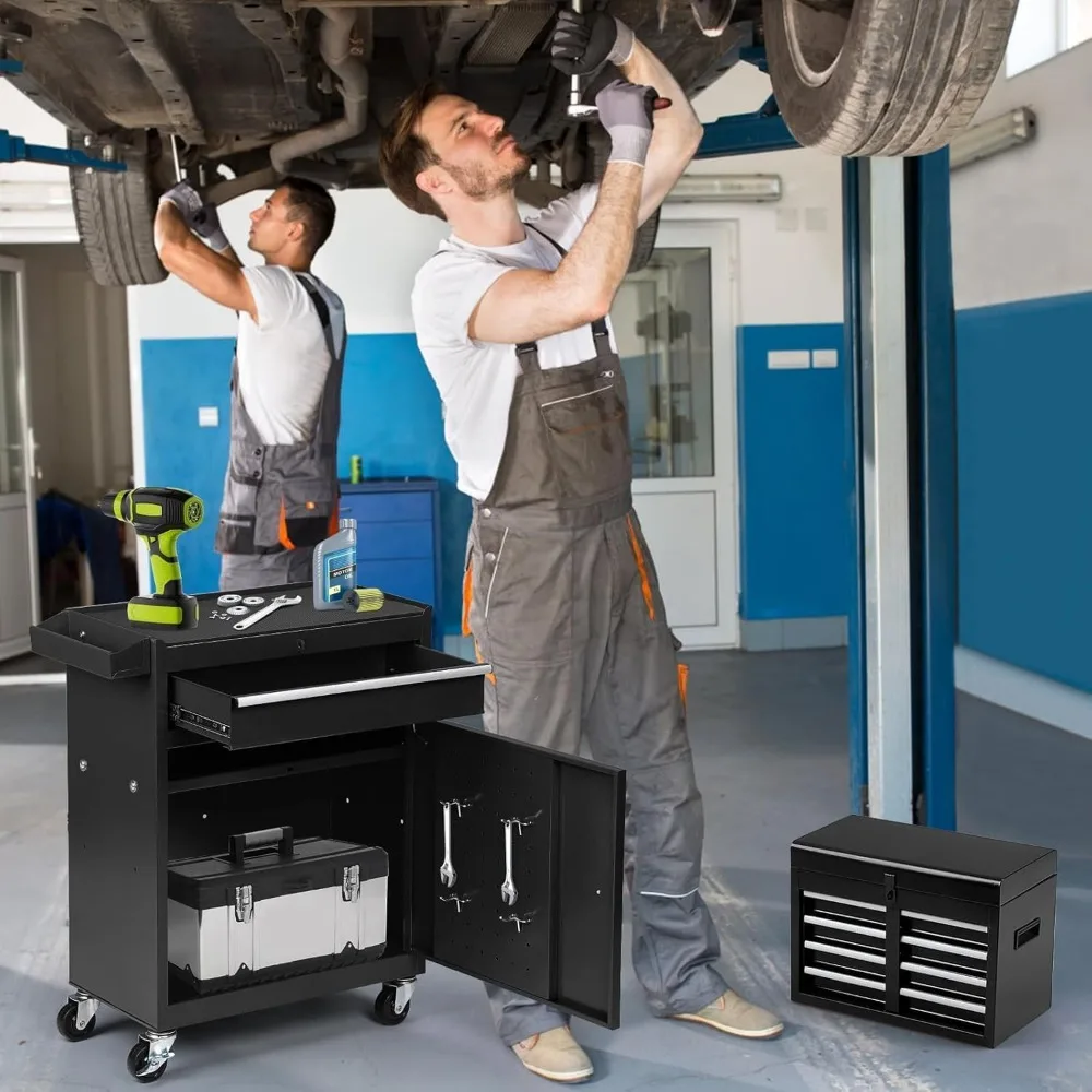 Wózek narzędziowy z 5 szufladami - Przenośna szafka do przechowywania narzędzi w garażu z kółkami i szufladami zamykanymi na klucz