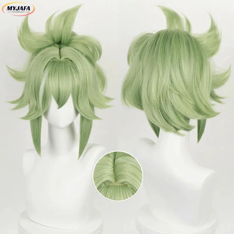 2025 Kuki Shinobu juego de Cosplay cuero cabelludo verde claro con cola de caballo pelo sintético resistente al calor pelucas de Anime + gorro de peluca