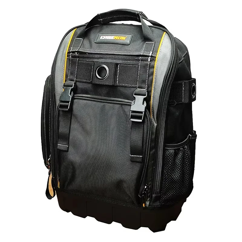 

Heavy Duty Tool Backpack with Rubber Bottom Multi-pockets Waterproof Puncture-resistant Tool Bag Electrician Tools Organizer